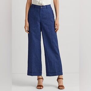 Lauren Ralph Lauren Pinstripe Linen Wide-Leg Cropped Pant